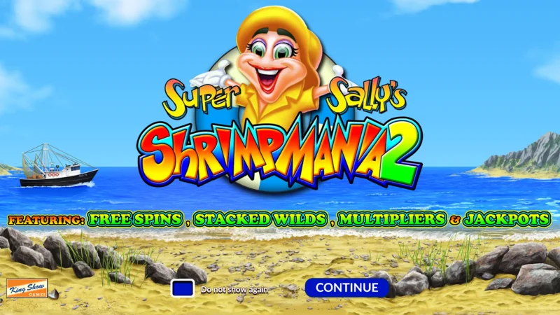 Super Sally's Shrimpmania 2 - peamine ekraan 5x4 rullikute ja 40 makseliini võrguga
